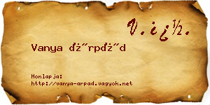 Vanya Árpád névjegykártya