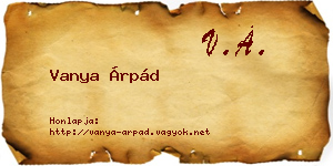 Vanya Árpád névjegykártya